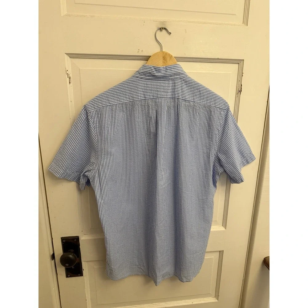 Polo Ralph Lauren Men's Blue Seersucker SS Button Down Untucked Fit Medium New